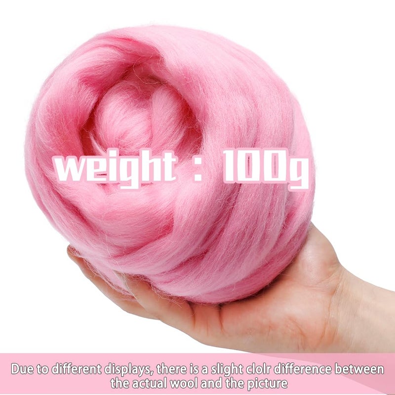 JUPEAN 3.53oz Wool Roving, Wool Felting Supplies, Pure Wool, Chunky Yarn, Spinning Wool Roving for Needle Felting Wet Felting DIY Hand Spinning (Pink) - Image 2